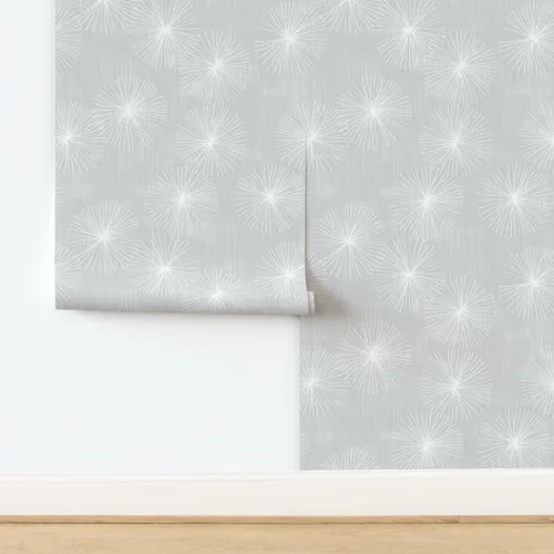 Miniatura 4 de Spoonflower Papel tapiz para despegar y pegar, diseño de diente de león gris claro, blanco, minimalista, círculo, copo de nieve, redondo, mediados
