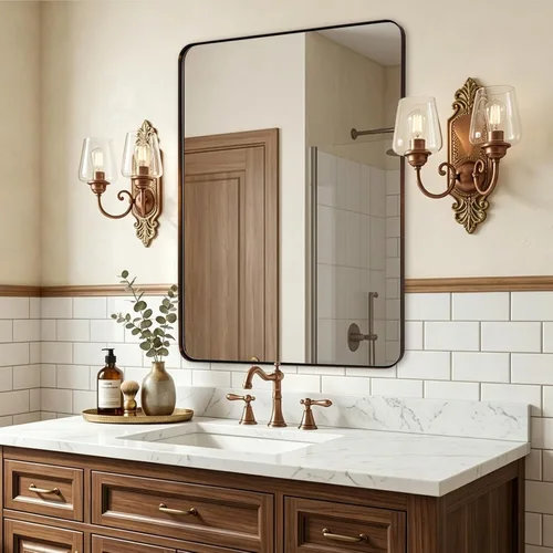 Miniatura 44 de ANDY STAR Espejo cromado para baño, espejo de pared con marco de metal de 22 x 30 pulgadas, espejo rectangular de acero inoxidable con esquina