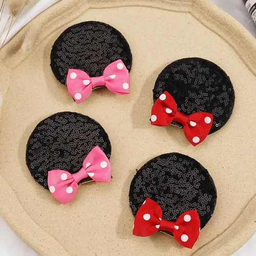Miniatura 5 de Ayesha Pinzas de Pelo con Orejas de Ratón para Niñas, Pinzas con Orejas de Ratón y Lentejuelas, Lazos con Puntos Polacos, Pinzas de Ratón