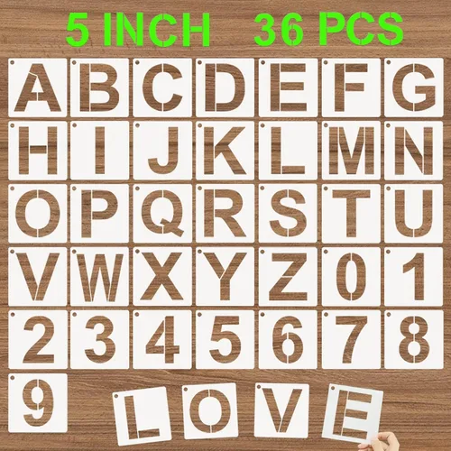 Miniatura 11 de Plantillas de letras del alfabeto de 1 pulgada, 36 plantillas de números de letras de plástico reutilizables, plantillas de manualidades para pintar