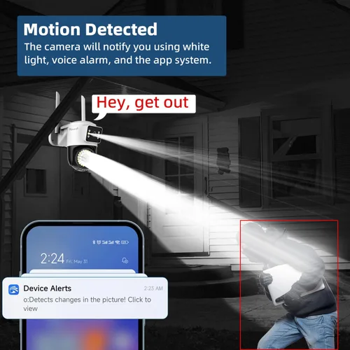 Miniatura 7 de Cámara de seguridad WiFi para exterior de doble lente, vigilancia Pan/Tilt de 4MP, seguimiento y detección humana, visión nocturna a color, vista