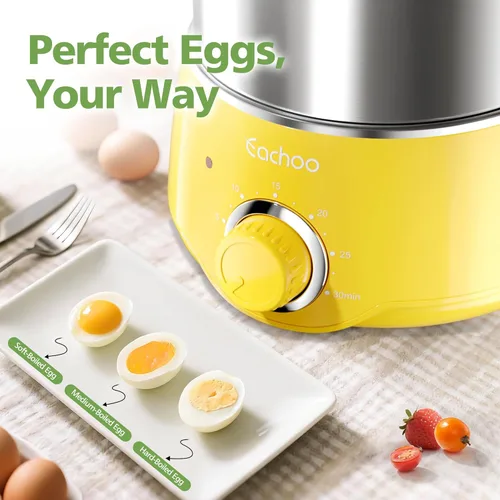Miniatura 6 de Hervidor de huevos duros - CACHOO Hervidor de huevos de acero inoxidable rápido para 14 huevos con temporizador de 30 minutos y apagado automático