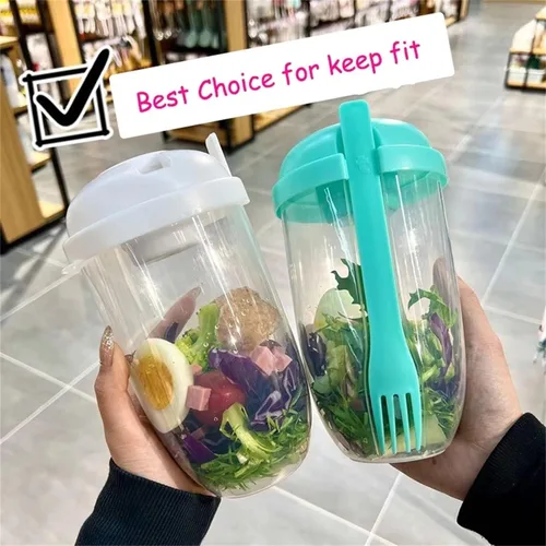 Miniatura 4 de Vaso coctelero de ensalada Keep Fit 2022 con tenedor y soporte para aderezo, cepillo de lavado fresco, recipiente de salud, desayuno portátil