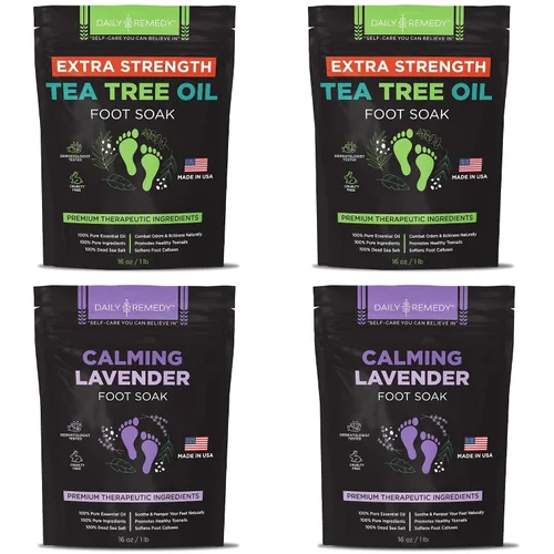Miniatura 9 de DAILY REMEDY Sales de remojo para pies, paquete variado de 4 unidades, aceite de árbol de té, alivio muscular, lavanda calmante y remojo