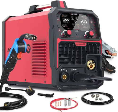 ACEWELDER Soldador MIG de aluminio con pulso 200A 7 en 1 gas MIG/pulso MIG/pulso MIG/núcleo de flujo sin gas/palo/elevación TIG/soldadura por