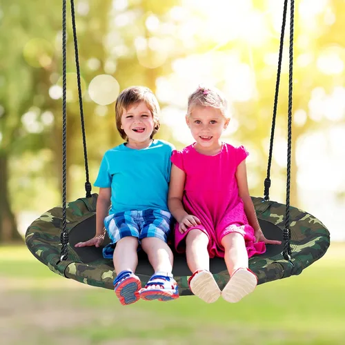 Miniatura 10 de KOTEK Columpio de árbol de platillo de 40 pulgadas para niños, juegos de columpio para interiores y exteriores con cuerdas ajustables para colgar