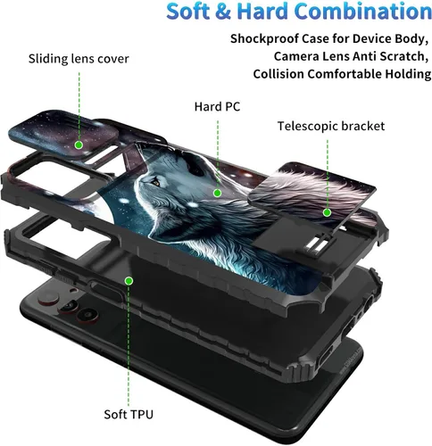 Miniatura 560 de Funda para Samsung Galaxy S22 Ultra 5G, Galaxy S22 Ultra con cubierta de cámara deslizante, funda resistente de doble capa con función atril Black