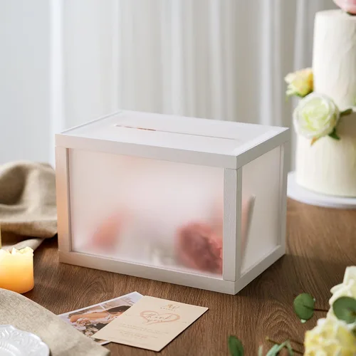 Miniatura 4 de AW BRIDAL Caja de tarjetas de boda esmerilada para recepción, 10.5 x 7 x 7 pulgadas, soporte para caja de sobres de dinero para graduación, fondo