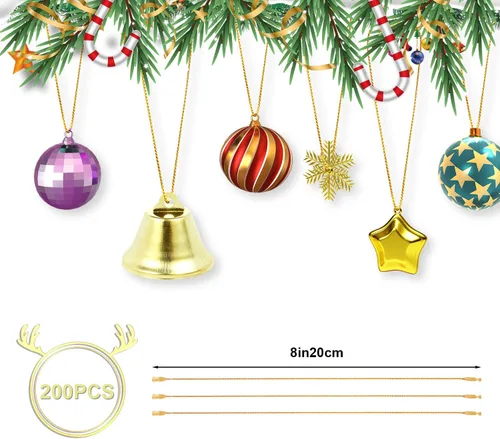 Miniatura 2 de 200 cuerdas para colgar adornos de Navidad, cuerda metálica de oropel a presión para árbol de Navidad, ganchos de cinta para festivales de fiesta