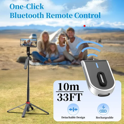 Miniatura 5 de PlusAcc Trípode magnético para selfie stick de 69 pulgadas, soporte extensible para teléfono MagSafe, soporte de viaje de rotación de 360°