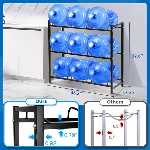 Miniatura 2 de Soporte para jarra de agua de 5 galones para 9 jarras de agua sin tambalearse, estante de almacenamiento de jarra de agua desmontable de 3 niveles
