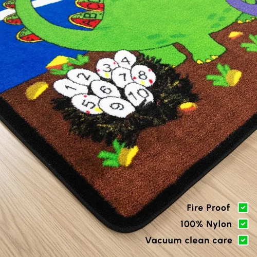 Miniatura 4 de SAFECASTLE Dino Land - Alfombra educativa para niños, 4 pies 4 pulgadas x 5 pies 6 pulgadas, alfombra de área de dinosaurio con alfabeto y números