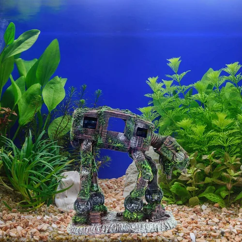 Ornamento de acuario, perro robot de resina, decoración de pecera, cueva para esconderse de peces Betta, accesorios de acuario para peces Betta,