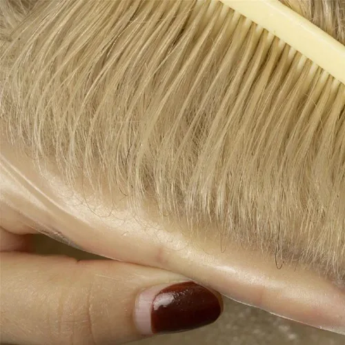 Miniatura 5 de Toupee para hombres 100% cabello humano real para hombre, piezas de cabello de 0.002 in, bucle en V, suave, súper delgado, con sistema de reemplazo