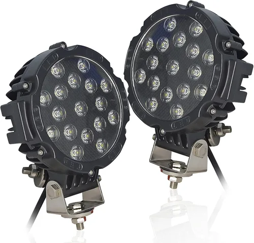 Willpower 2 piezas 7 pulgadas 51 W negro punto haz redondo LED trabajo barra de luz DC 9-30 V para camión coche ATV SUV 4X4 Jeep camión lámpara de