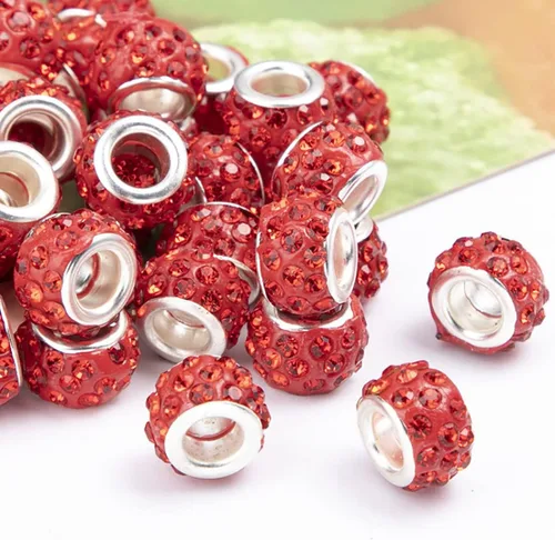 Miniatura 7 de Decoendiy 100 cuentas europeas de diamantes de imitación, cuentas espaciadoras de diamantes de imitación de agujero grande, cuentas planas redondas