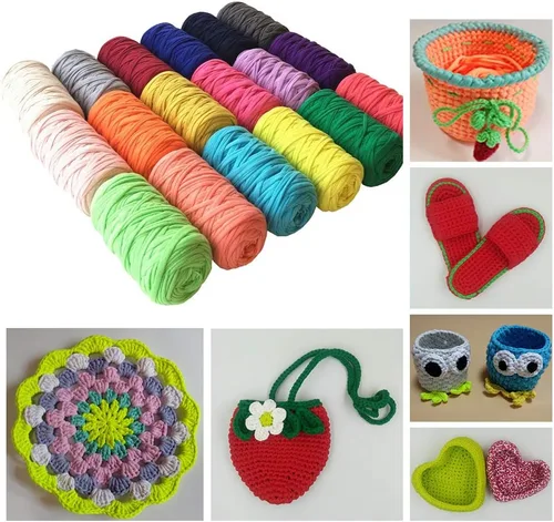 Miniatura 2 de 1 Uds. 8.82 oz 8.1 oz Soild Color Fancy Hilos DIY Bolsa Bolso Alfombra Cojín Algodón Tela Camiseta Hilo Tejer Hilo de Crochet Cesta de Cueva