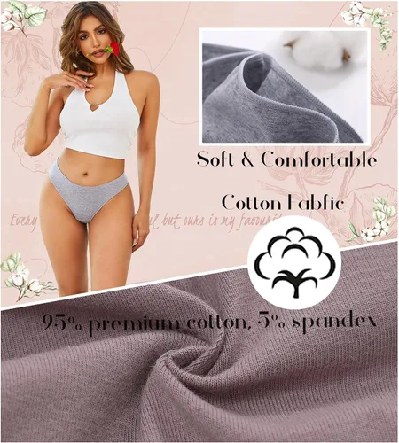 Miniatura 5 de CUTE BYTE Tangas de algodón para mujer, sexy, transpirables, elásticas, hipster, ropa interior de algodón, paquete de 6, XS-XL