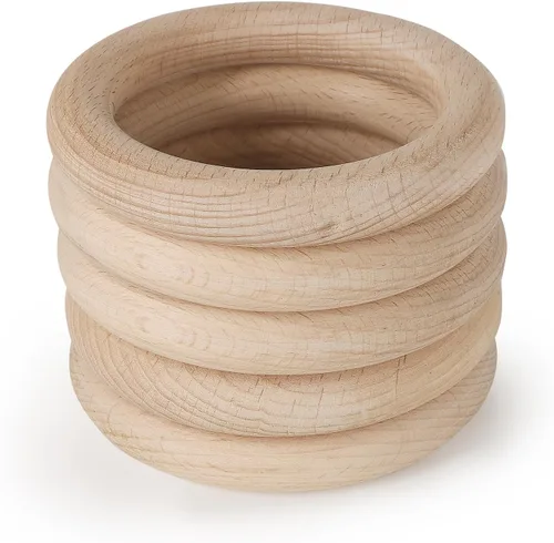 Miniatura 9 de FoDau770 5 anillos de madera de haya natural, anillos de madera maciza sin terminar, círculos de madera resistente, círculos de macramé