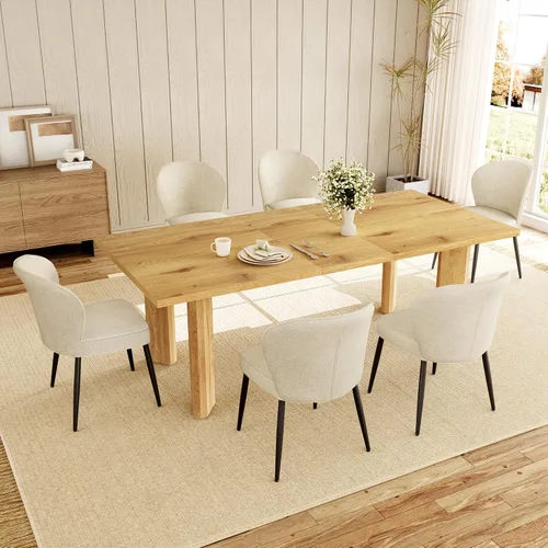 Miniatura 14 de HIPIHOM Mesa de comedor extensible para 6-8 personas, mesa de cocina rectangular de MDF de 63 a 78.7 pulgadas, estilo rústico de granja, diseño que