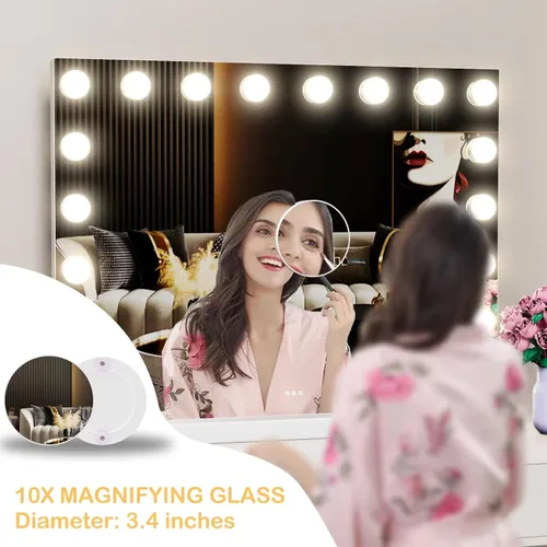 Miniatura 6 de Gvnkvn Espejo de Tocador con Luces, 22.8Wx18.2L Espejo de Maquillaje de Mesa Estilo Hollywood con USB y Carga Tipo-C, Espejo Iluminado de Hollywood