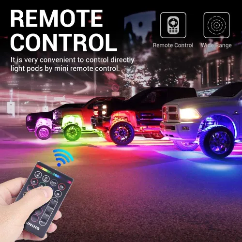 Miniatura 3 de MICTUNING Kit de luces LED RGB 2025 mejorado, 8 cápsulas de luz neón multicolor con control remoto RF a prueba de agua 12V para autos, camiones