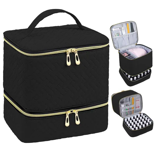 Miniatura 10 de Organizador de esmalte de uñas, almacenamiento de esmalte de uñas con capacidad para 30 botellas y lámpara de uñas, funda organizadora de bolsa