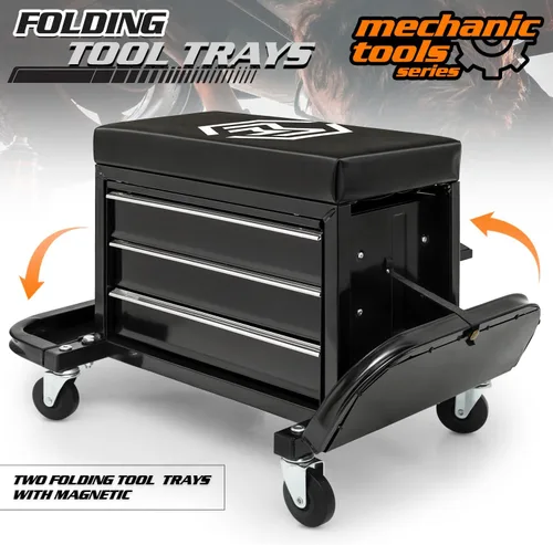 Miniatura 8 de M-AUTO Taburete Mecánico Rodante Taburete de Caja de Herramientas de Garaje Asiento de Cofre de Herramientas con Ruedas, Capacidad de 350 LBS