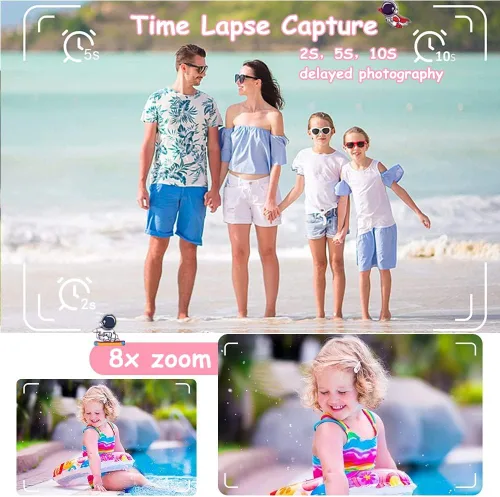 Miniatura 5 de Cámara selfie para niños, regalos de cumpleaños de Navidad para niños de 3 a 9 años, cámaras de video digitales HD para niños pequeños, juguete
