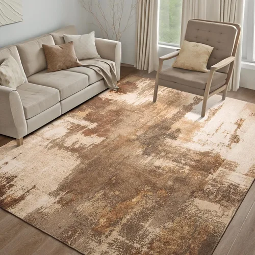Miniatura 12 de Kelarea Alfombra lavable para sala de estar, 5 x 7 antideslizante, alfombras modernas abstractas color beige, alfombra de pelo bajo fácil