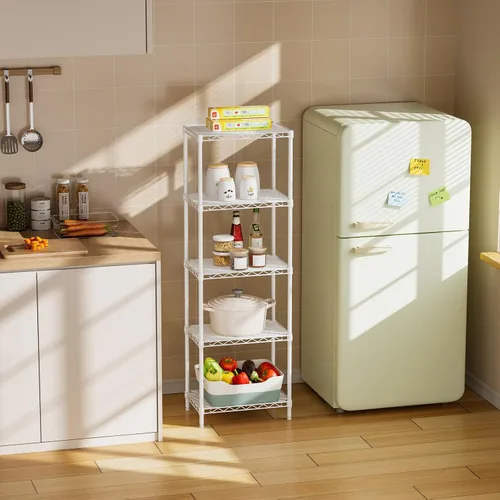 Miniatura 9 de SINGAYE Estante de almacenamiento con 5 estantes de alambre para armario, baño, despensa de metal, cocina, pequeña estantería de garaje, Blanco