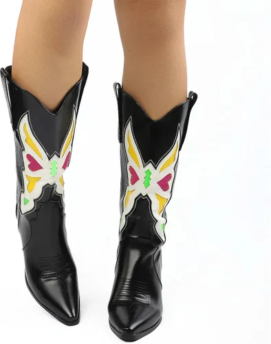 Miniatura 4 de Botas vaqueras bordadas estilo vaquero para mujer, botas de media pantorrilla, botas de tacón grueso