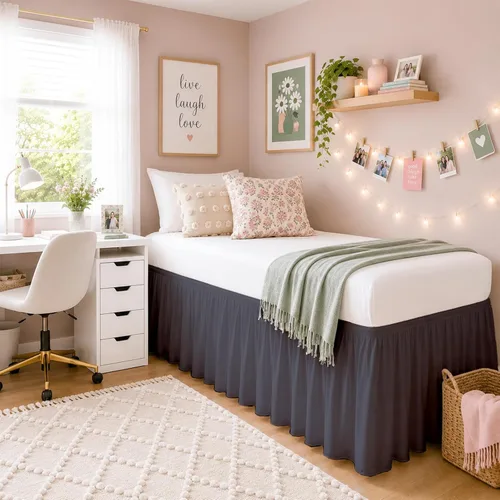 SlumberWell Falda de cama de microfibra extra larga con volantes para dormitorio de collage, panel de tres lados, fácil ajuste y elegante para Gris