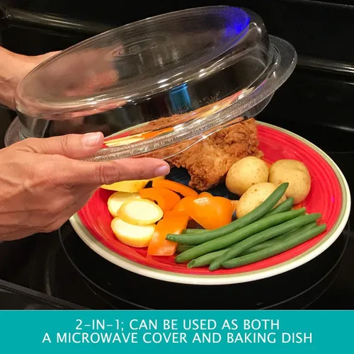 Miniatura 4 de Cuchina Safe Cubierta 2 en 1 'Cover 'n Cook' de Vidrio con Ventilación para Platos de Microondas y Fuente para Hornear; Fácil de Agarrar