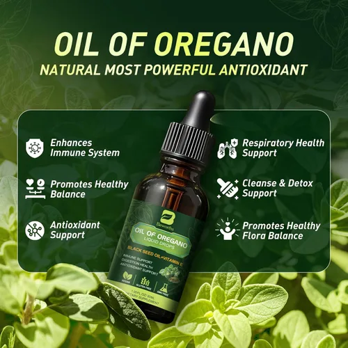 Miniatura 3 de Gotas de aceite de orégano, aceite de orégano con aceite de semilla negra, vitamina E, suplemento de orégano Carvacrol 80% mezcla de hierbas