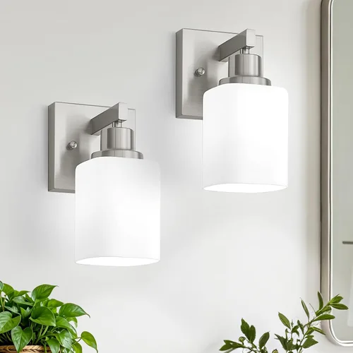 Miniatura 22 de Juego de 2 apliques de pared para baño, lámpara de tocador de baño negra, apliques de pared modernos para interiores con vidrio esmerilado cuadrado