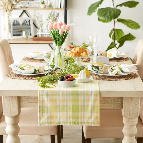 Miniatura 5 de DII Lemon Bliss - Colección de mesa de algodón a cuadros, camino de mesa, 14 x 72 pulgadas
