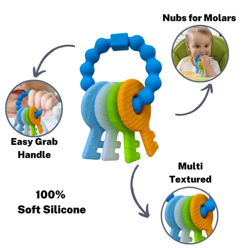 Miniatura 6 de Juguetes Mordedores de Llaves para Bebés, Juguetes de Dentición de Silicona para 3-18+ Meses, Juguete de Llaves de Dentición para Bebés - Textura
