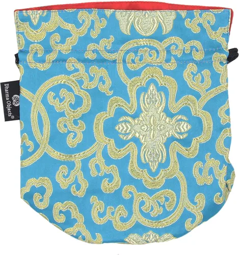 Miniatura 3 de Bolsa tibetana hecha a mano de brocado de tela para cantar (turquesa)