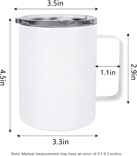 Miniatura 2 de 4 vasos de sublimación en blanco delgado de 12 onzas con mango blanco de doble pared de acero inoxidable taza recta para café con tapa deslizante