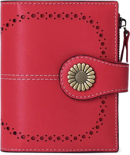 Miniatura 133 de SENDEFN - Billetera pequeña de piel auténtica para mujer, diseño plegable con ventana para tarjeta de identificación