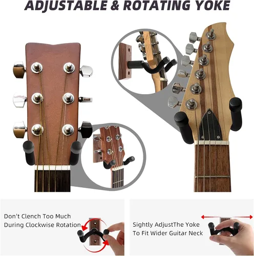 Miniatura 2 de Soportes de pared para guitarra, paquete de 4, ganchos para guitarras acústicas y eléctricas, mandolina banjo bajo, base de madera de nogal negro