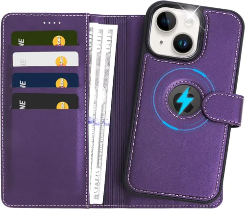 Miniatura 16 de Funda de piel sintética 2 en 1 para iPhone 13 PRO MAX, funda de piel sintética desmontable con soporte para tarjetas, funda extraíble con bloqueo