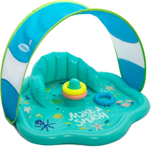 SwimSchool Infant Baby Pool Floats, Free Swimming, Super Buoyant – Ages 6-24 Months – Multiple Colors/Styles – Adjustable Canopies and Seats, Splash