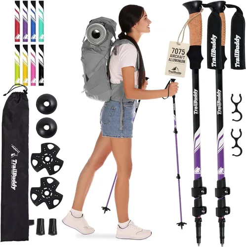 Miniatura 14 de TrailBuddy Bastones de senderismo plegables para niños, paquete de 2 bastones de senderismo para senderismo, camping y mochilero, bastones de Azul