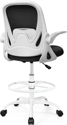 Silla de dibujo alta de oficina con reposabrazos abatibles, altura ajustable y soporte lumbar mejorado, taburete ergonómico rodante, soporte de