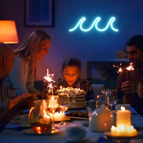 Miniatura 7 de Letreros de neón ondulados para dormitorio, letreros de neón LED azul hielo para decoración de pared, luces nocturnas alimentadas por USB