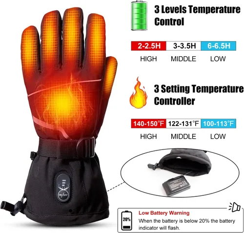 Miniatura 2 de SNOW DEER Guantes térmicos para hombres y mujeres, guantes eléctricos con batería recargable calentados de mano para motocicleta, ciclismo, caza