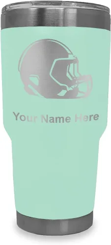 Miniatura 18 de LaserGram Vaso aislado al vacío de 20 onzas, casco de fútbol, grabado personalizado incluido (morado claro)