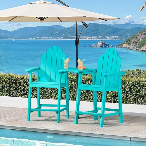 Miniatura 3 de LUE BONA Juego de 2 sillas altas Adirondack HDPS para todo tipo de clima, sillas de altura de barra con patas de aluminio, mesa desmontable